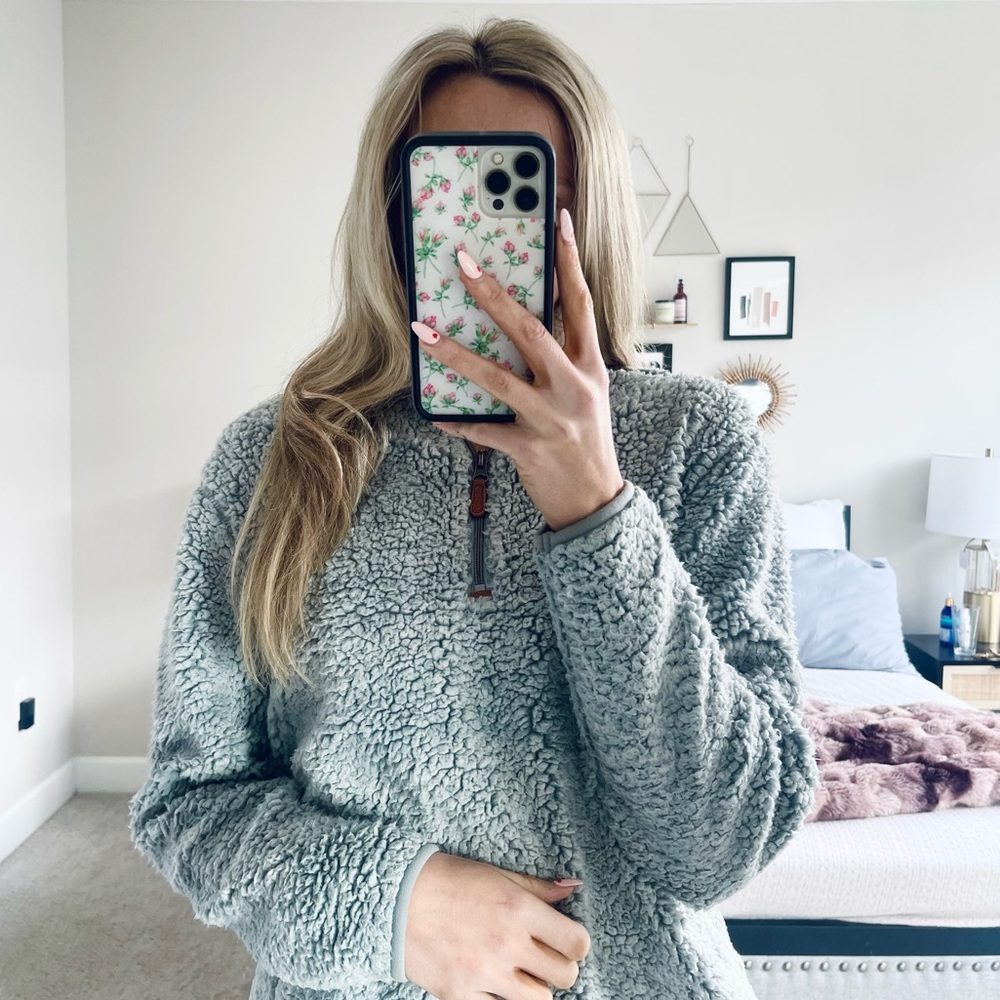 Southern Shirt Cotton Wool Fleece Jacket | Gray Sherpa Pullover XS